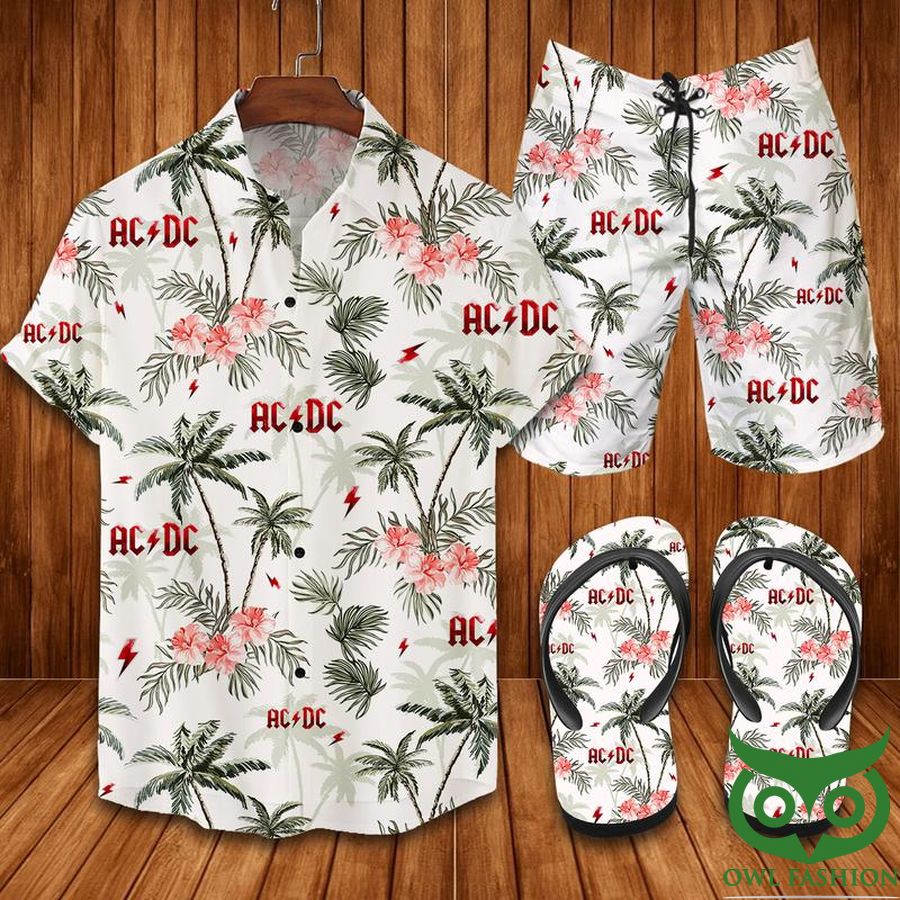 AC DC Coconut White Flip Flops And Combo Hawaiian Shirt Shorts