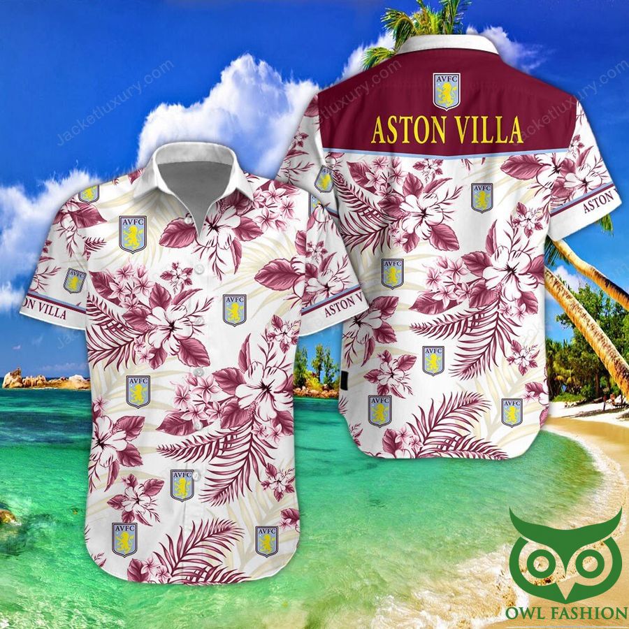 Aston Villa F.C Purple Red and White Hawaiian Shirt Shorts
