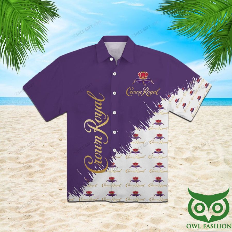 Crown Royal Palm Tree Purple and White Part Hawaiian Shirt