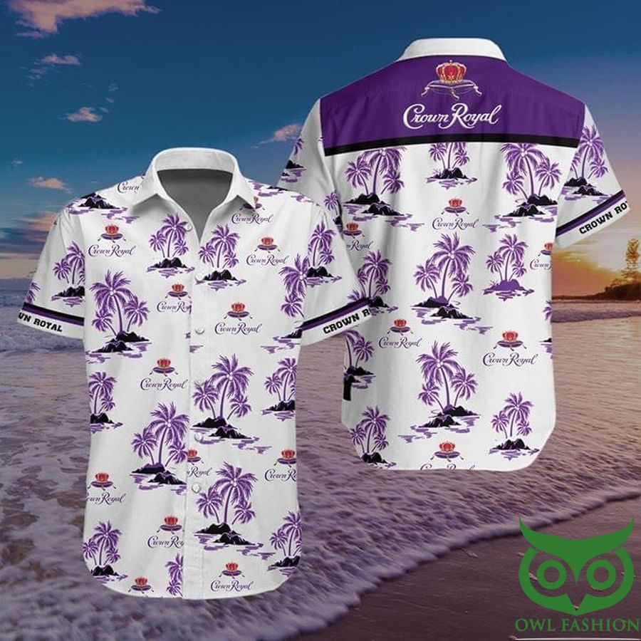Crown Royal Purple Coconut Tree White Hawaiian Shirt