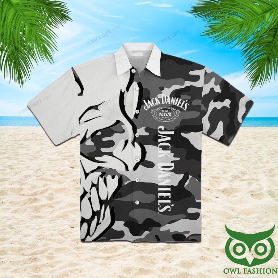 Jack Daniel's Palm Tree Gray Hawaiian Shirt