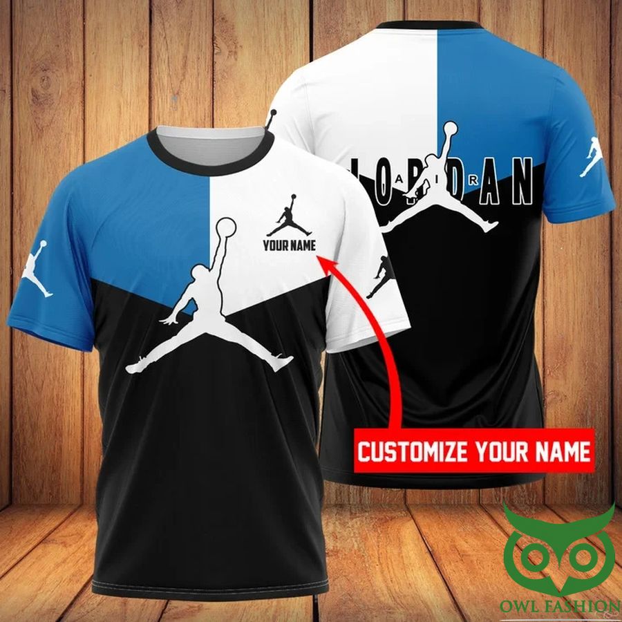 Custom Name Luxury Nike Blue Black White 3D T-shirt