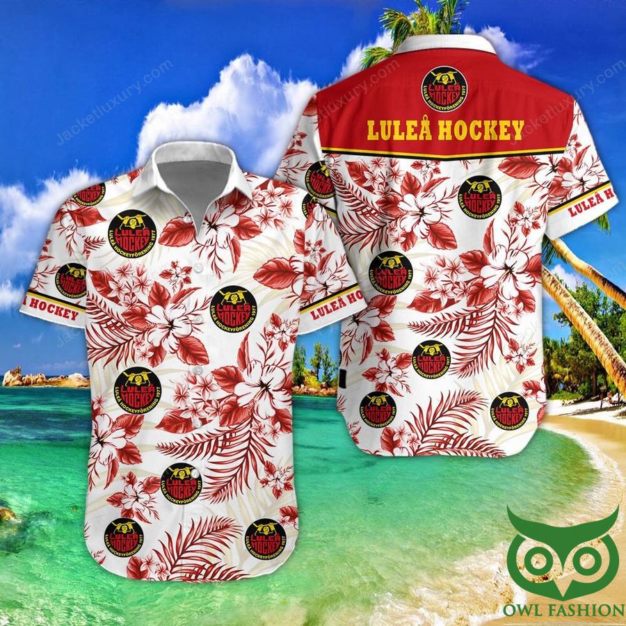 Lulea HF Red Flowers on White Hawaiian Shirt