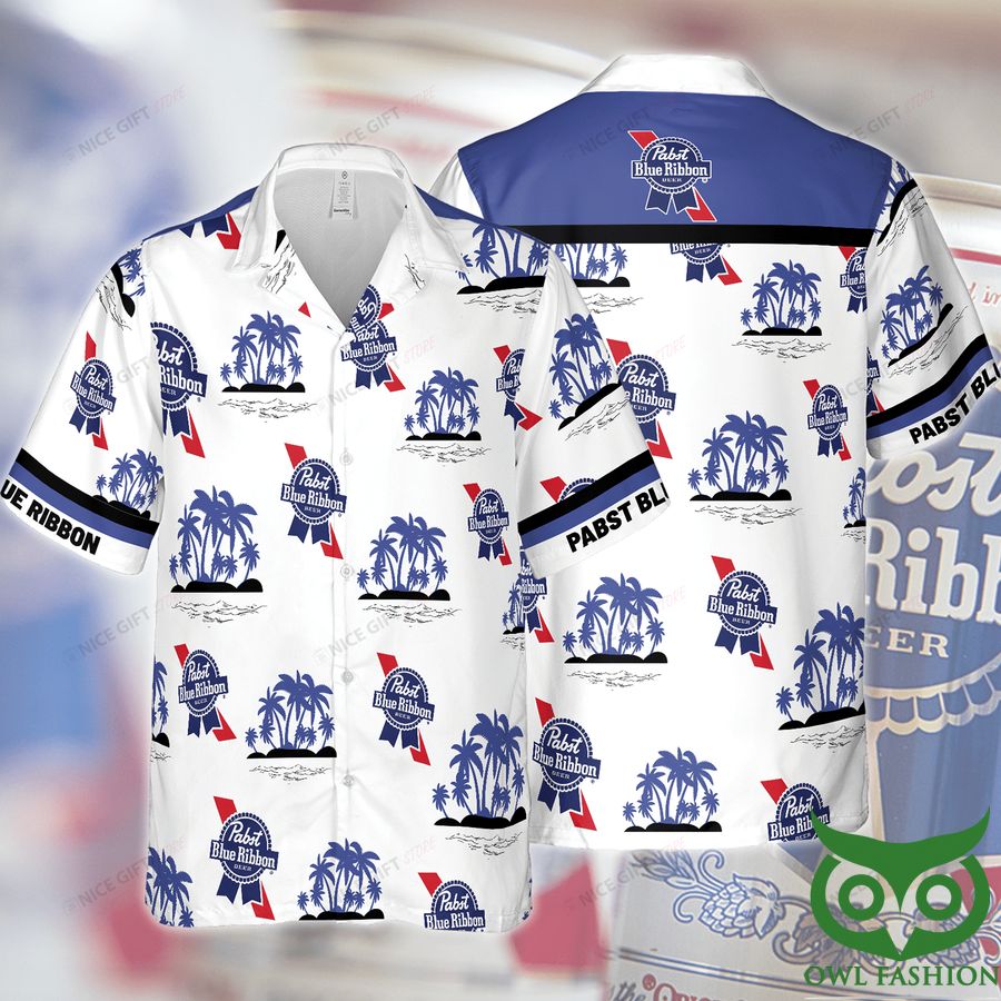 Pabst Blue Ribbon Coconut Palm Blue Tropical Hawaiian Shirt