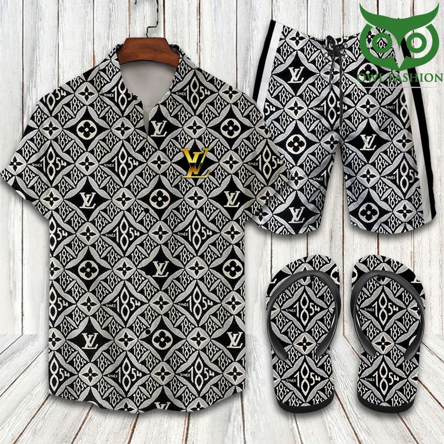 Louis Vuitton polynesian pattern since 1854 Hawaiian shirt shorts flipflops 