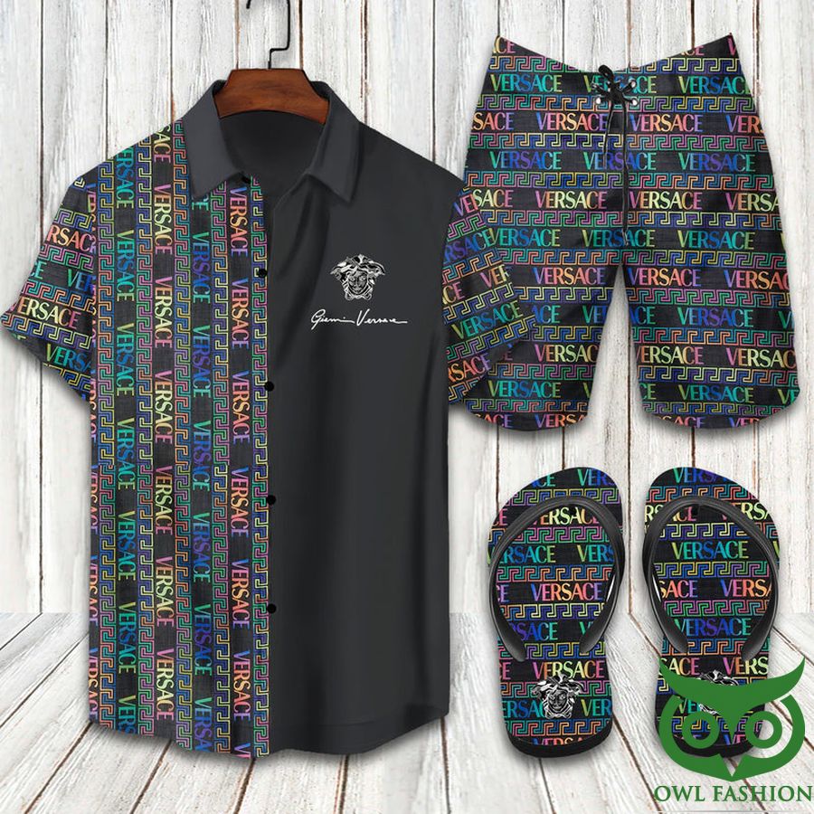 72 Versace Colorful Stripes Hawaiian Outfit Combo Flip Flops