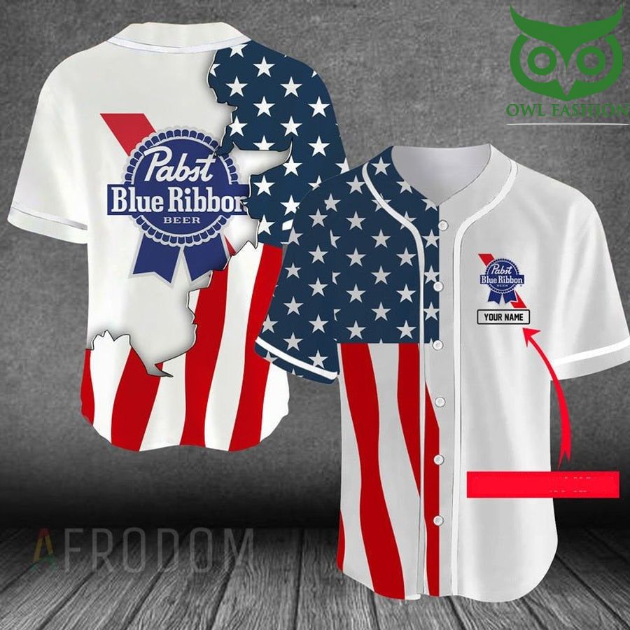 95 Personalized US Flag Pabst Blue Ribbon Baseball Jersey