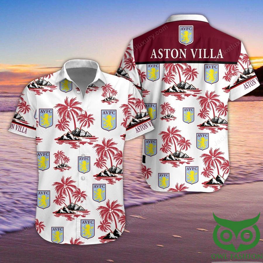 Aston Villa F.C Dark Red Coconut White Hawaiian Shirt