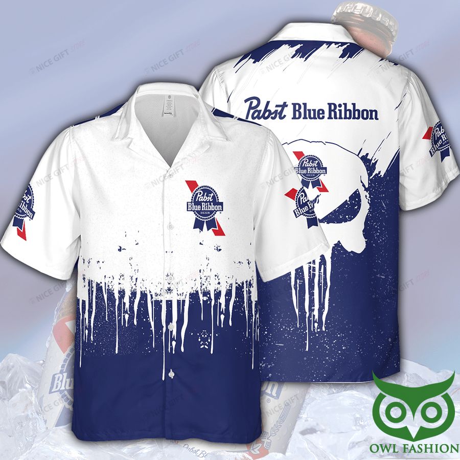 Pabst Blue Ribbon White and Blue Splash Hawaiian Shirt