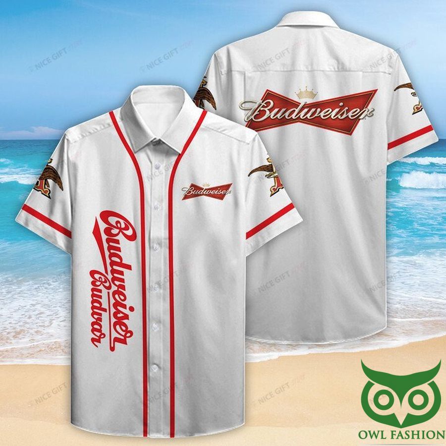 Budweiser White Red Hawaiian Shirt