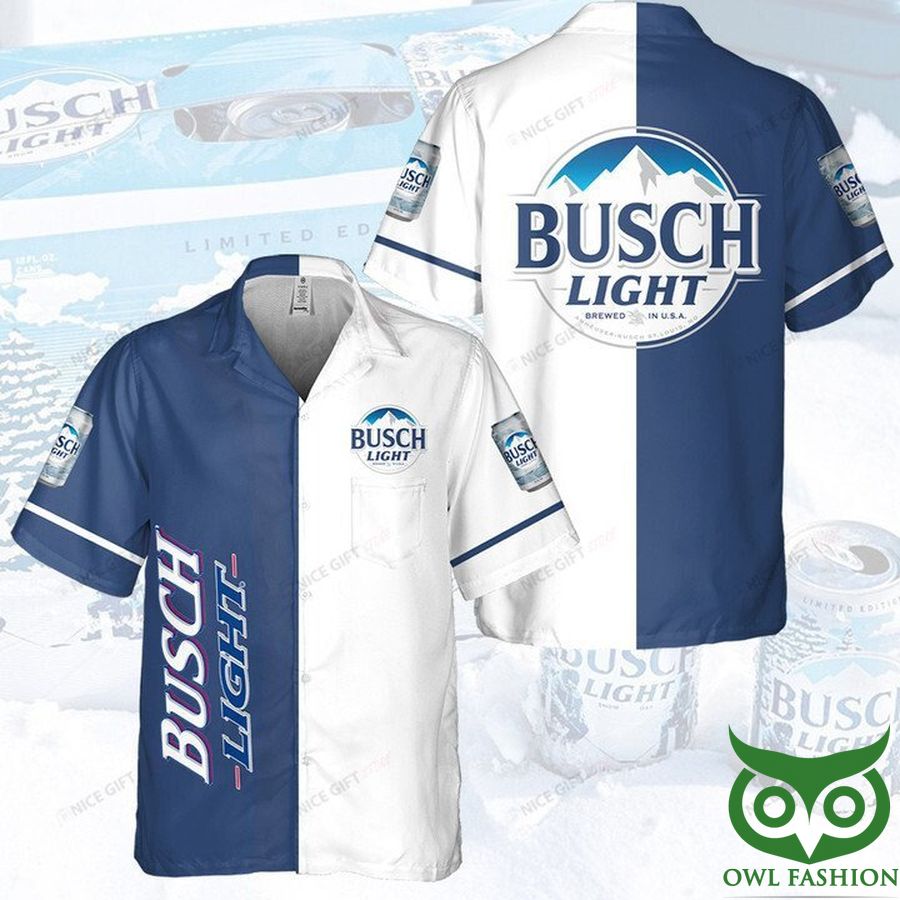 Busch Light Half White Half Blue Hawaiian Shirt
