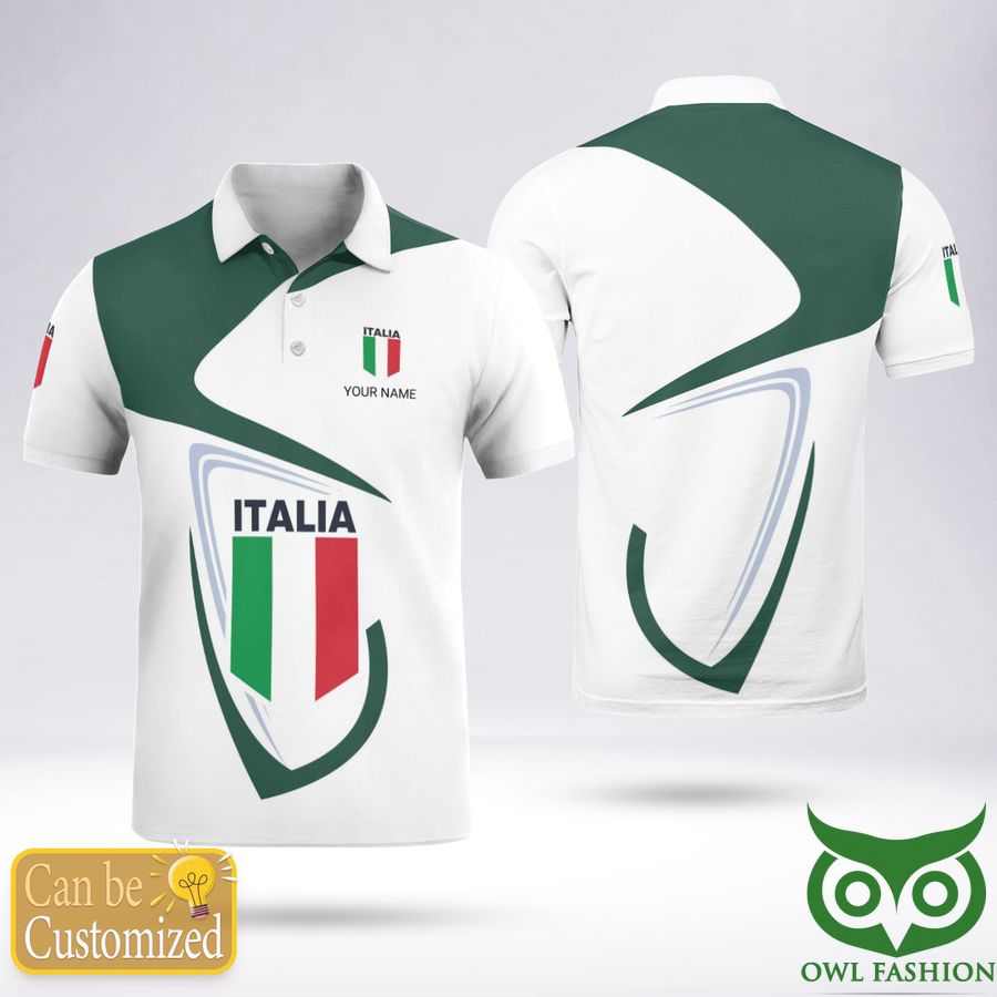 Custom Name Italia Love White and Green Polo Shirt 
