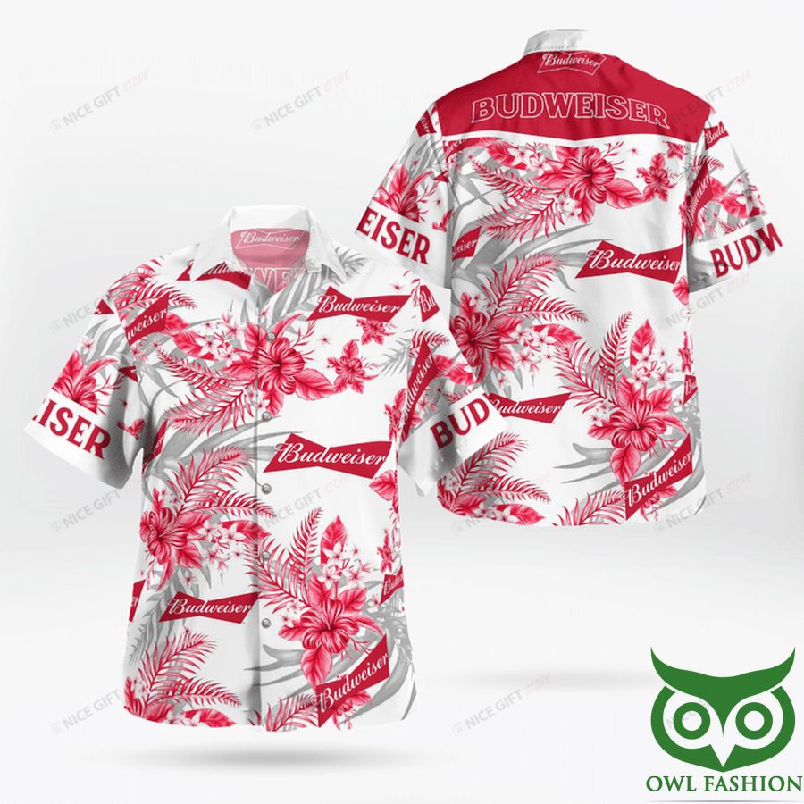 Budweiser Red Flowers Hawaiian Shirt