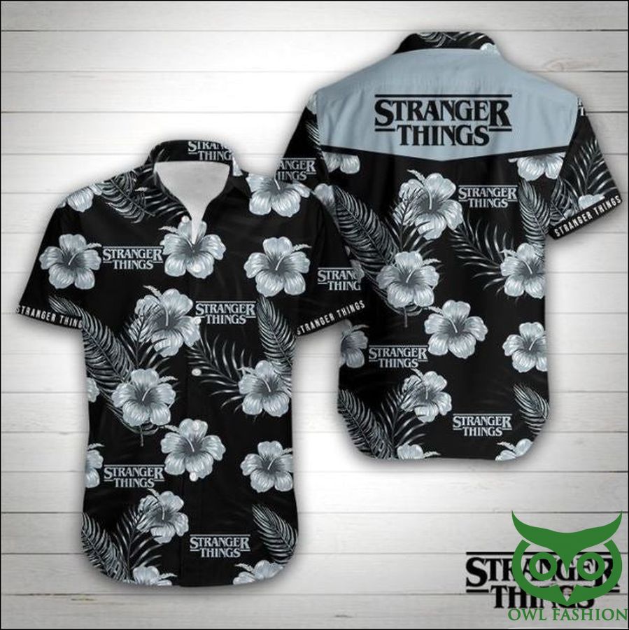 Floral Stranger Things Black Hawaiian Shirt