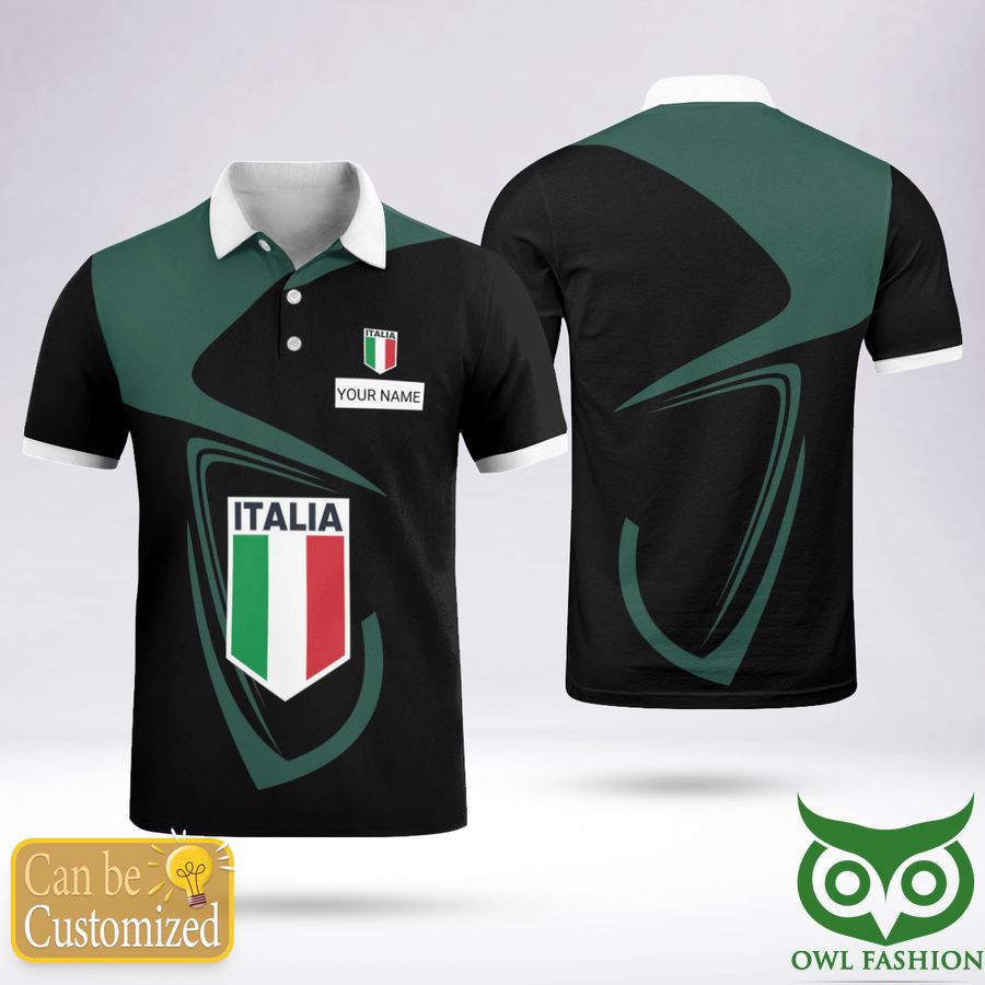 Custom Name Italia Nation Love Flag Black Polo Shirt 