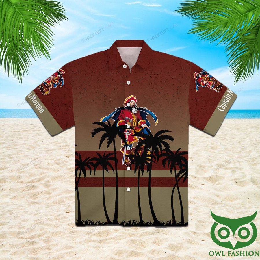 Captain Morgan Palm Tree Dark Red Hawaiian Shirt