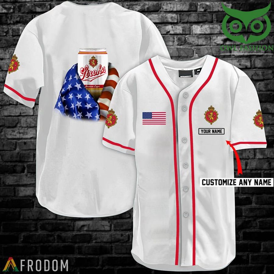 Personalized Vintage White USA Flag Stroh's Beer Jersey Shirt