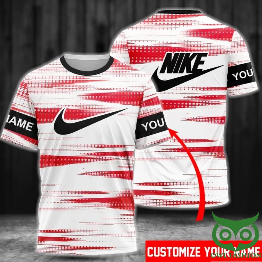 Custom Name Luxury Nike Red Color Streak 3D T-shirt