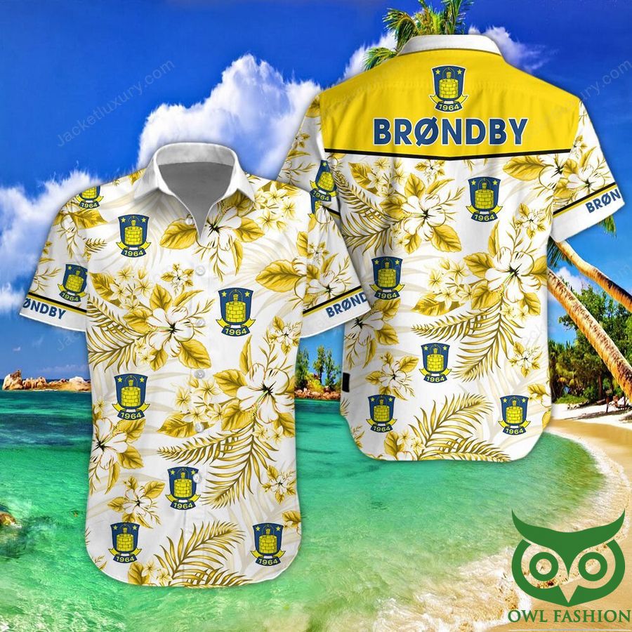 Brondby IF Yellow Flowers White Hawaiian Shirt