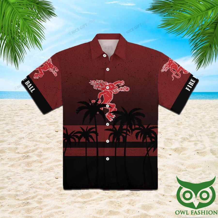 Fireball Whisky Palm Tree Black and Red Hawaiian Shirt