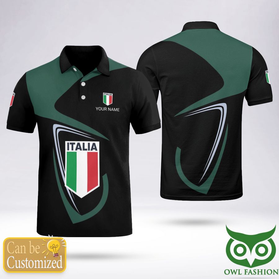 Custom Name Italia Flag Nation Love Black Polo Shirt 
