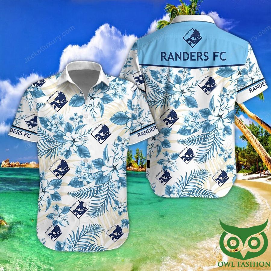 Randers FC Light Blue Flowers White Hawaiian Shirt