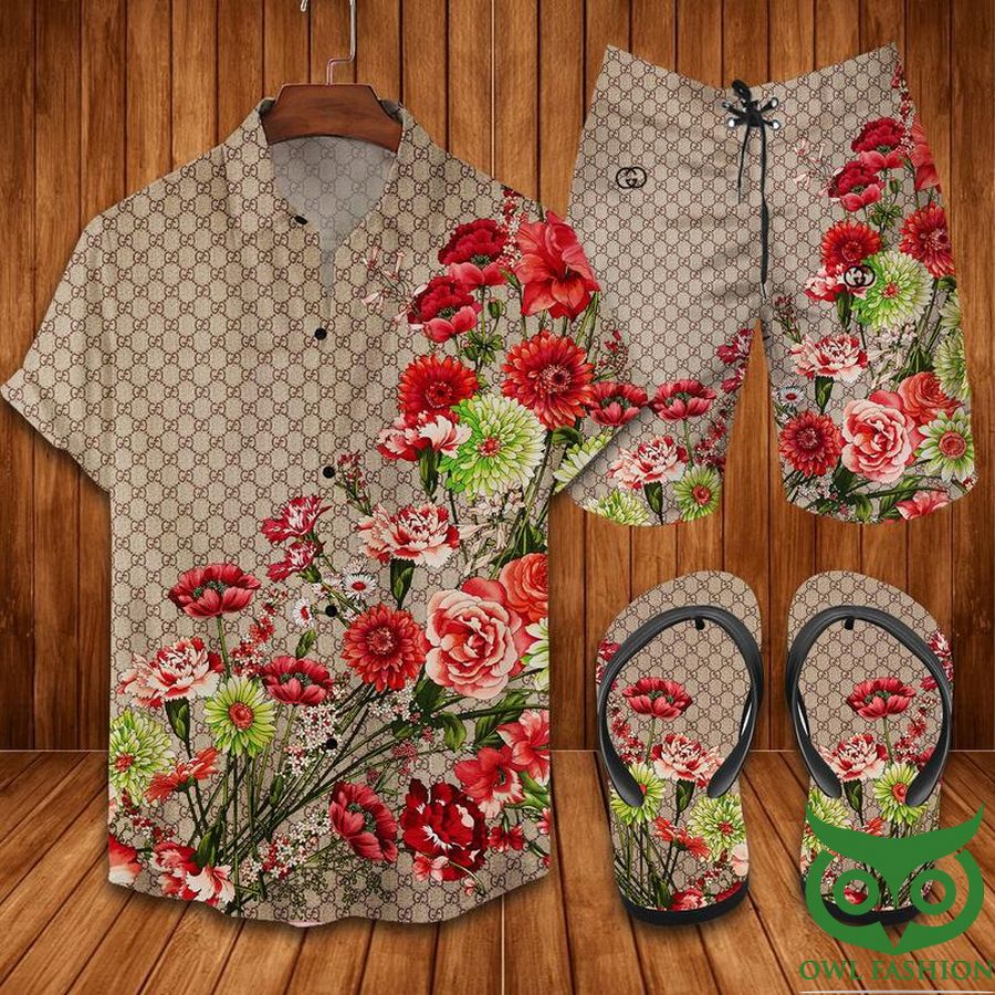Gucci Flower Garden Flip Flops And Combo Hawaiian Shirt Shorts