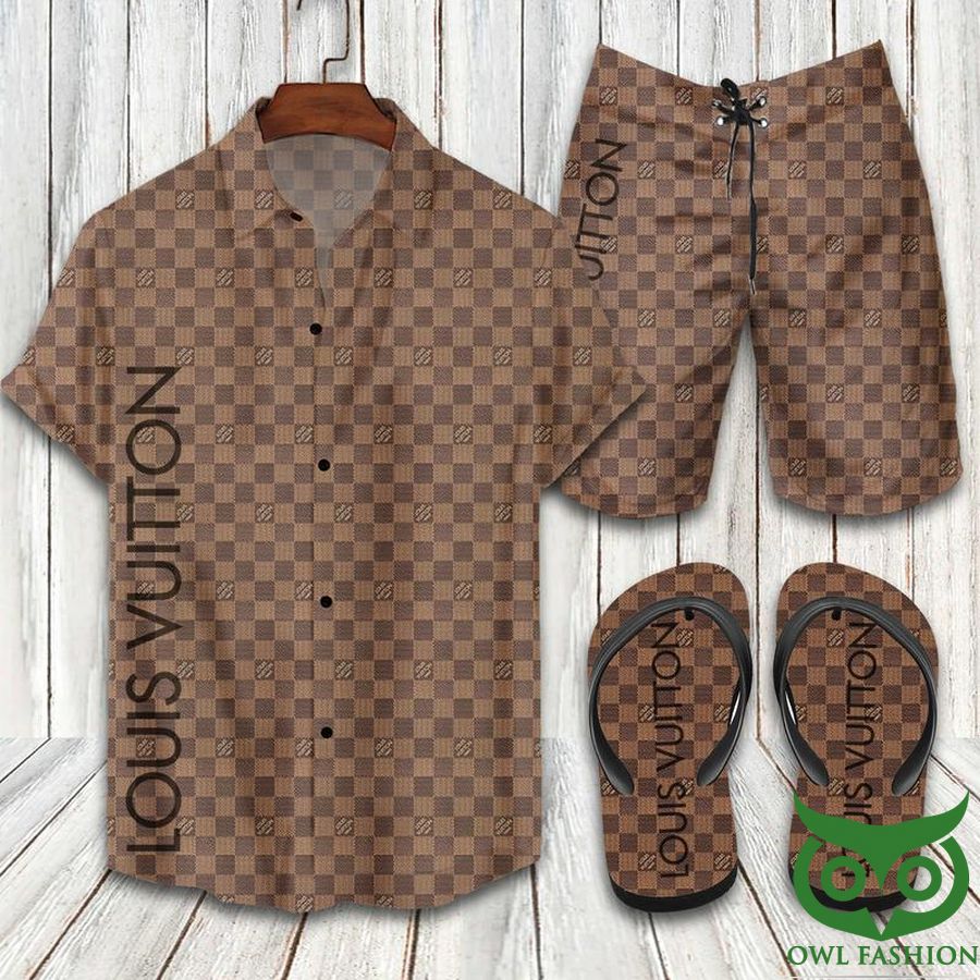 Louis Vuitton Checkerboard Combo Flip Flop and Combo Hawaiian Shirt Shorts