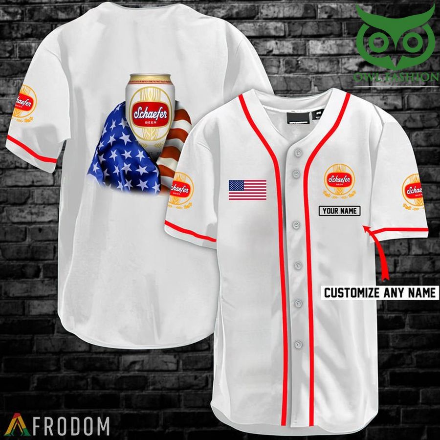 Personalized Vintage White USA Flag Schaefer Beer Jersey Shirt