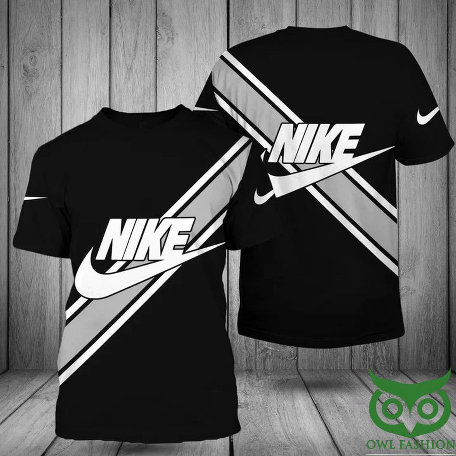 Luxury Nike White and Gray Diagonal Black 3D T-shirt