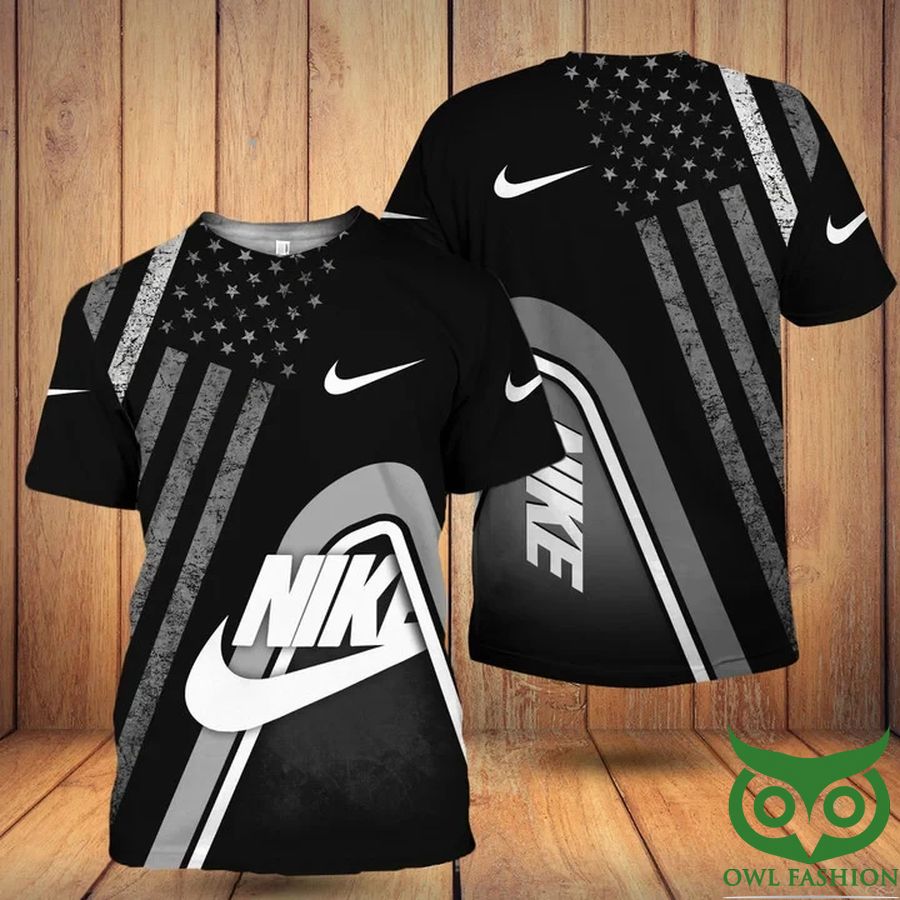 75 Luxury Nike Star on Flag Pattern Black 3D T shirt