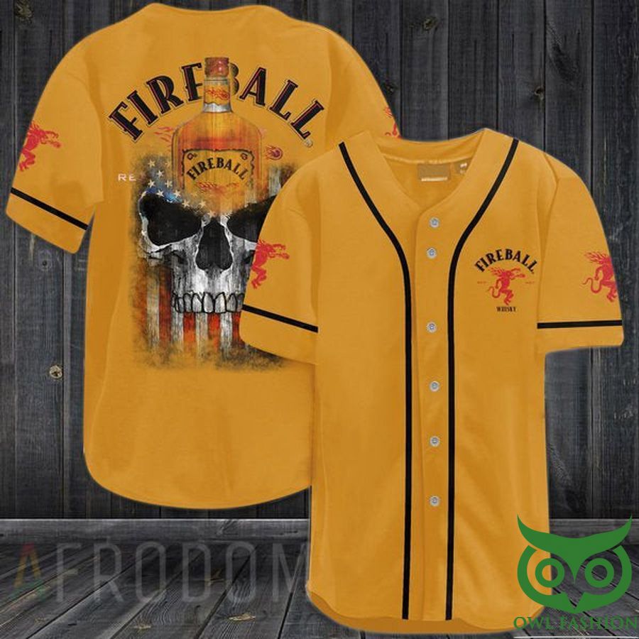 17 US Flag Black Skull Fireball Cinnamon Whisky Baseball Jersey