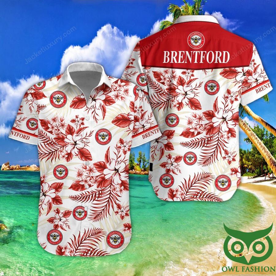 Brentford FC White and Red Flowers Hawaiian Shirt Shorts