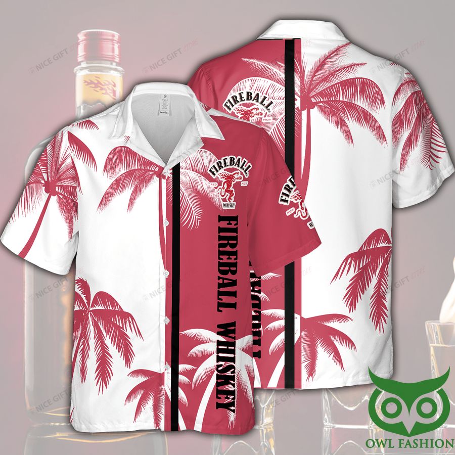 Fireball Whisky Palm Tree Pink and White Hawaiian Shirt