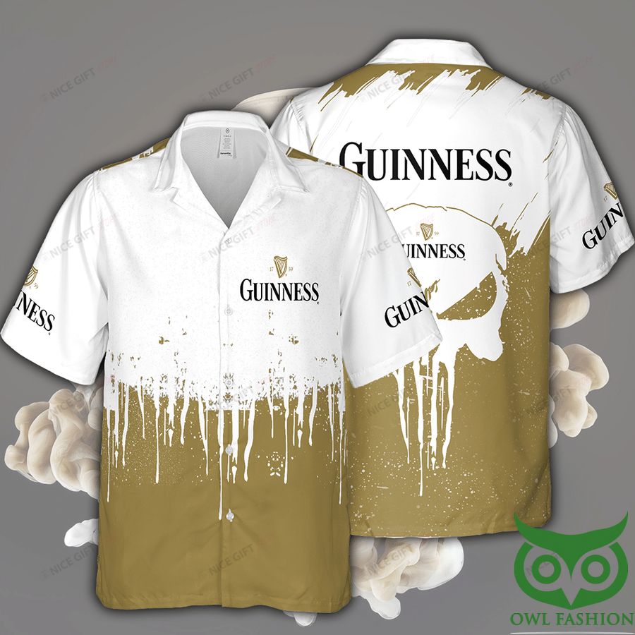 Guinness Light Brown and White Splash Hawaiian Shirt