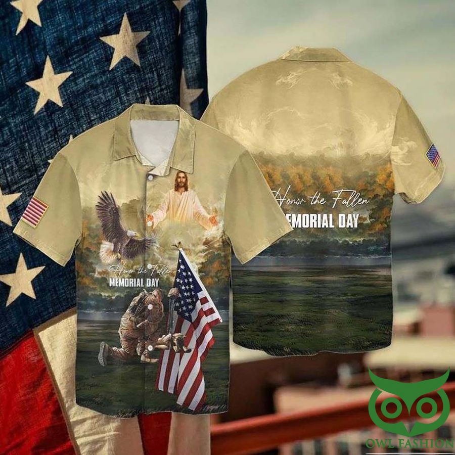 11 4th Of July Independence Day Memorial Day Eagle And Jesus Honor The Fallen Hawaiian Shirt
