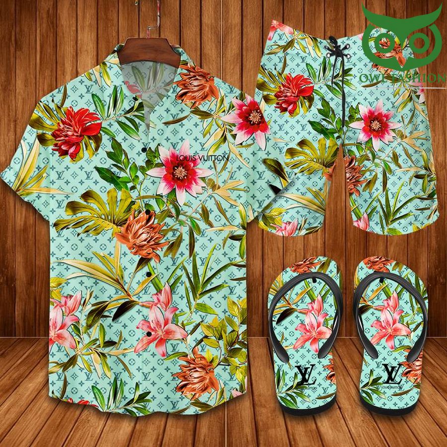 Louis Vuitton Hawaii Shirt Shorts Set & Flip Flops Luxury LV