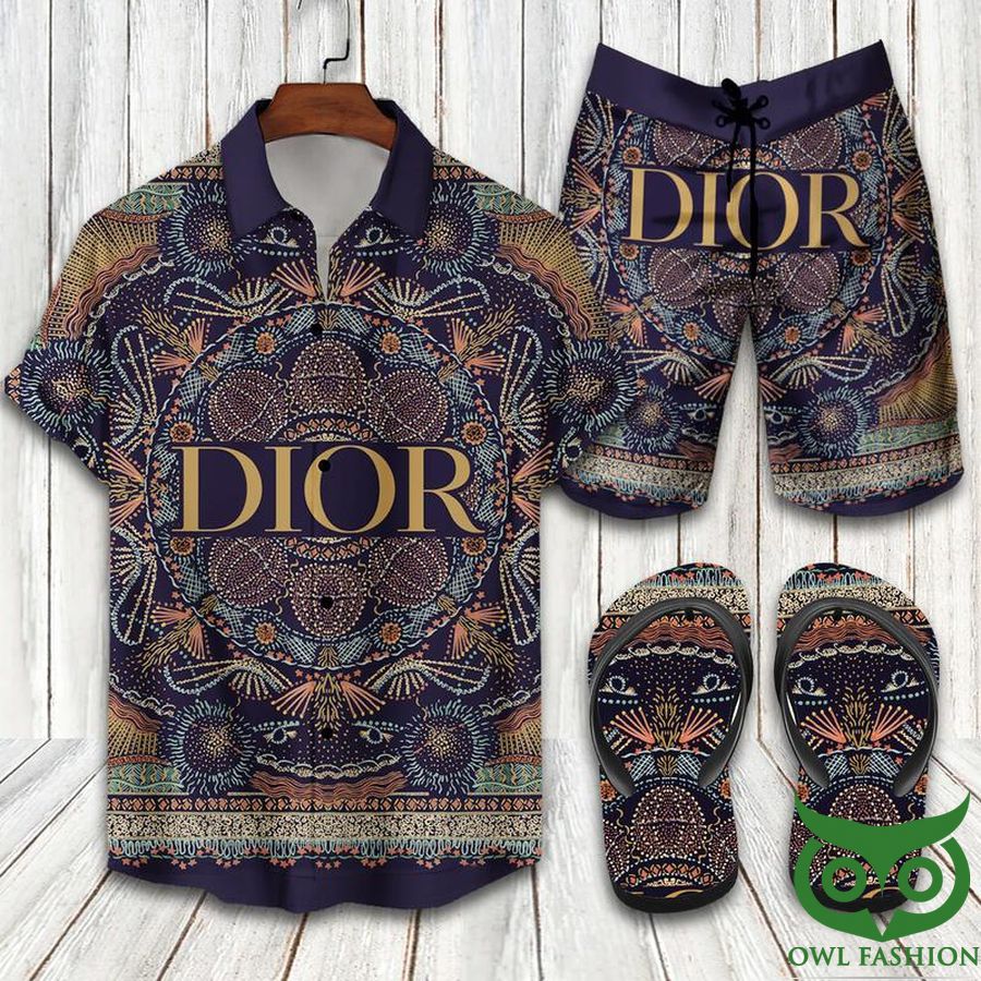 Dior Aboriginal Pattern Flip Flops And Combo Hawaiian Shirt Shorts