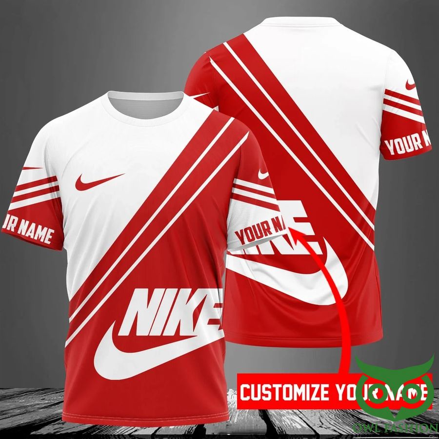 Custom Name Luxury Nike Red and White 3D T-shirt