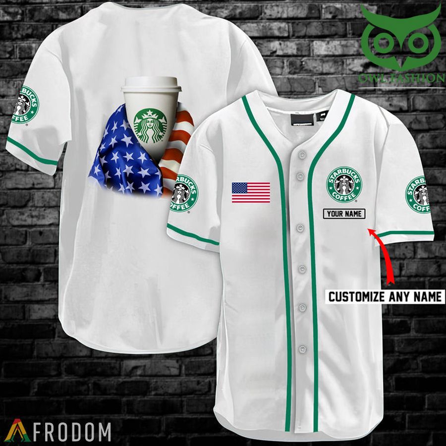 Personalized Vintage White USA Flag Starbucks Jersey Shirt