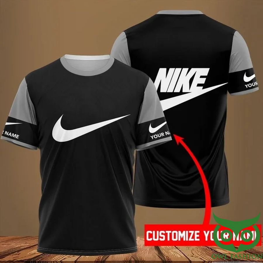 Custom Name Luxury Nike Gray Sleeve Black 3D T-shirt