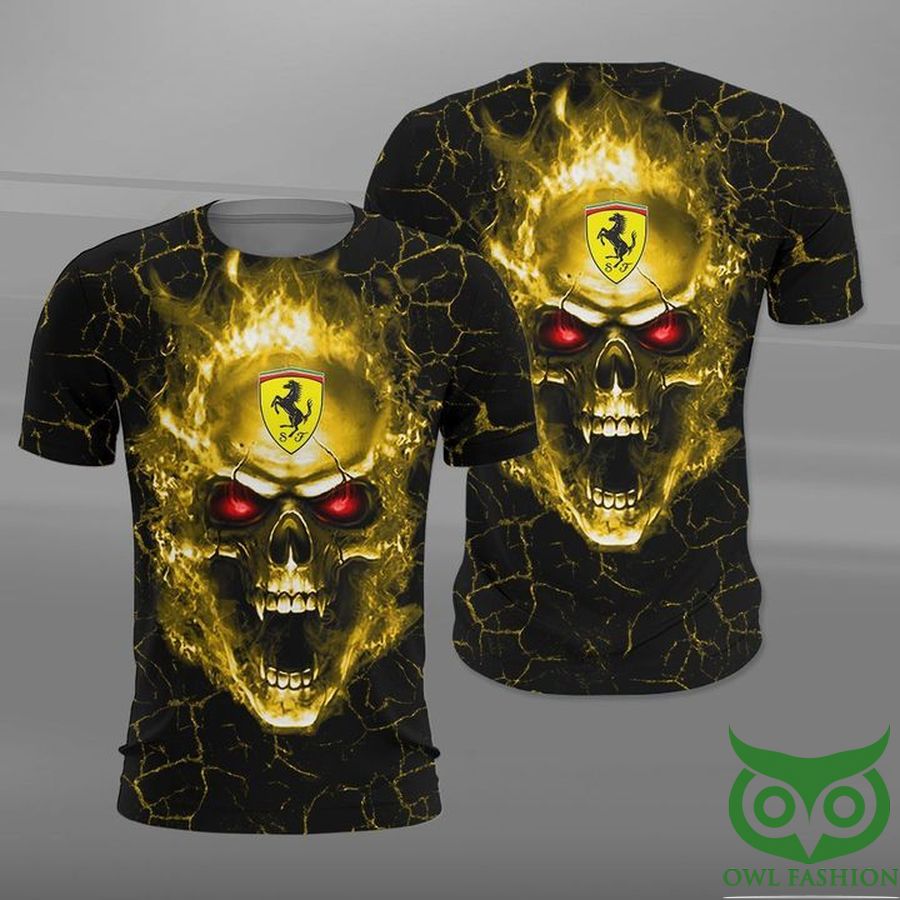 Ferrari Yellow Angry Skull Car 3D Shirt