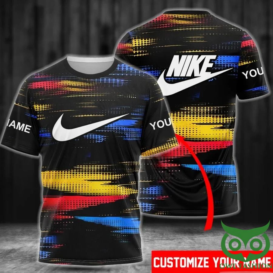 Custom Name Luxury Nike Colorful Streak Black 3D T-shirt
