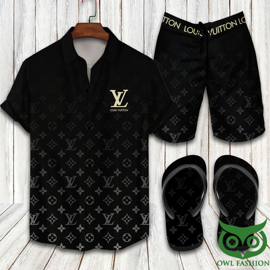 14 Louis Vuitton Black Gradient Hawaiian Outfit Combo Flip Flops