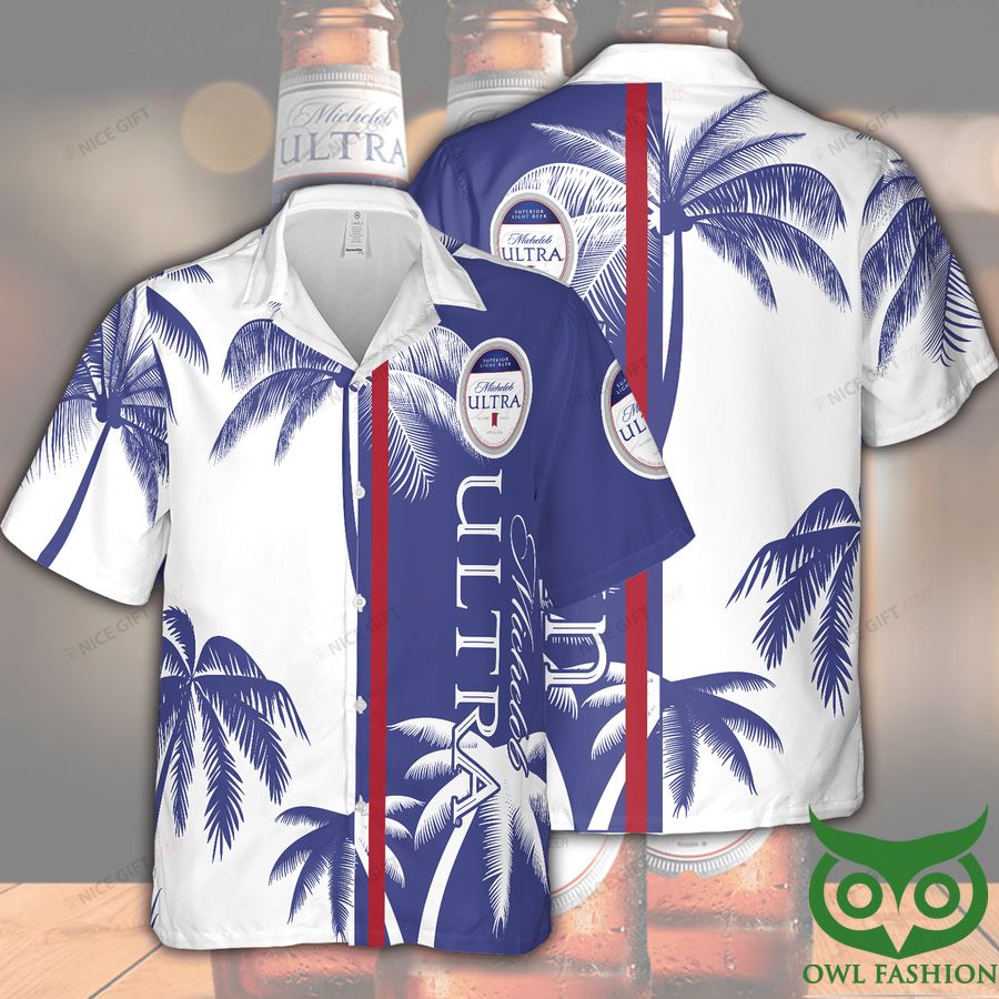 Michelob ULTRA Palm Tree Dark Blue and White Hawaiian Shirt