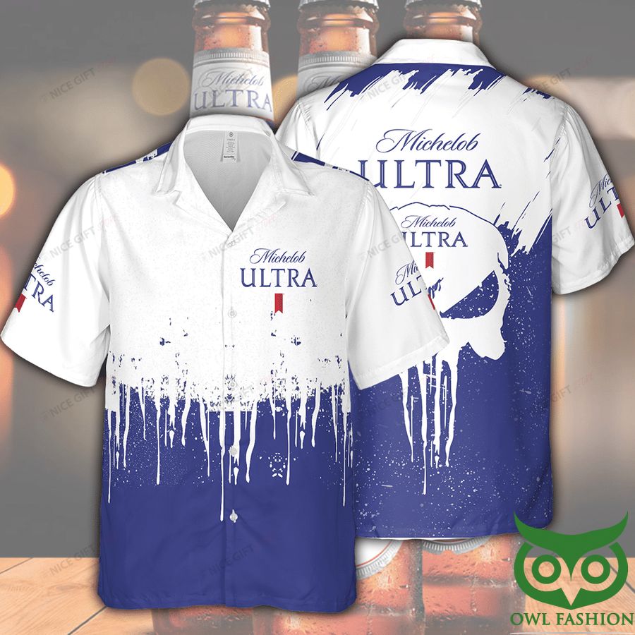 Michelob ULTRA White and Blue Splash Hawaiian Shirt