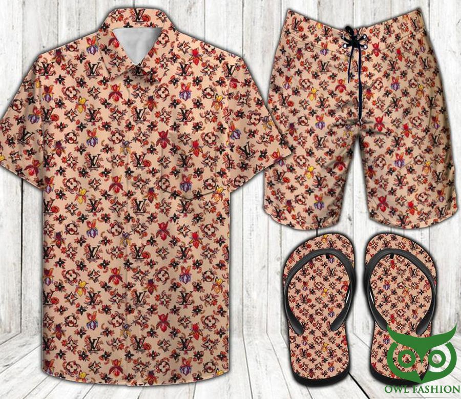 Louis Vuitton Flower with Logo Combo Flip Flop and Combo Hawaiian Shirt Shorts