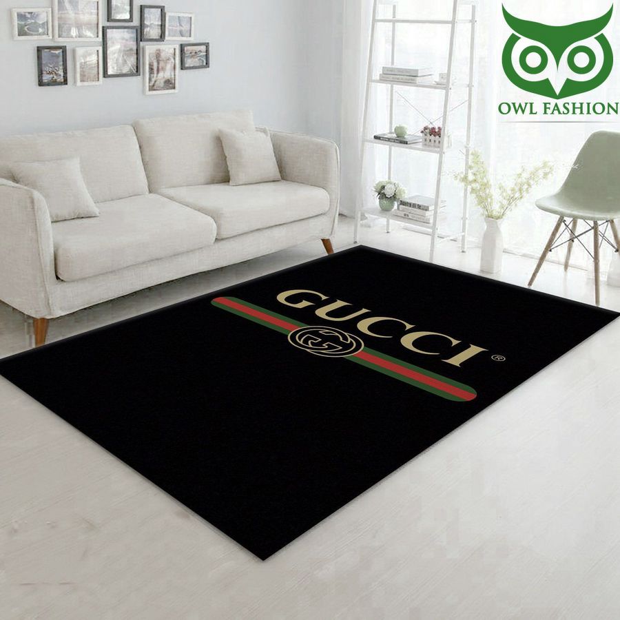 Gucci Area Rug gold logo on black duvet Floor Home Decor