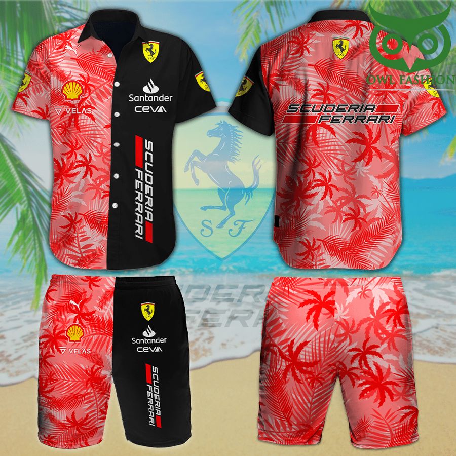 scuderia ferrari tropical red palms Hawaiian Shirt and Shorts
