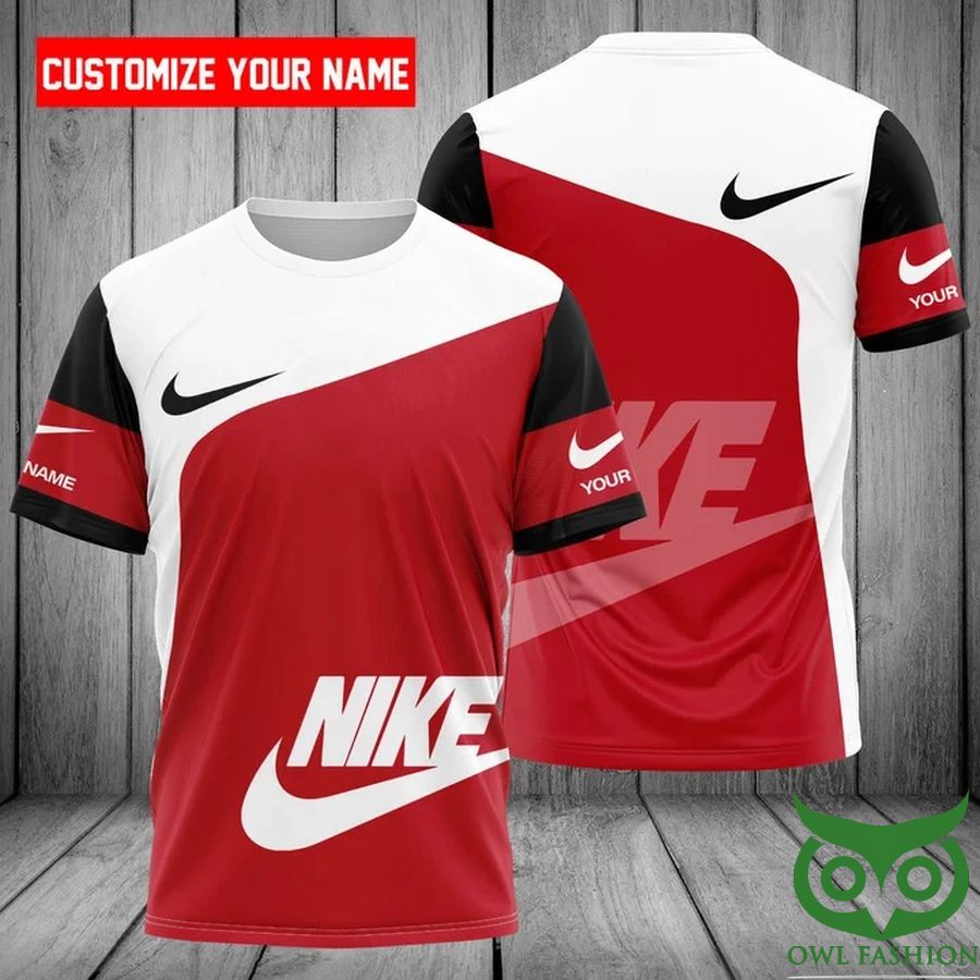 Custom Name Luxury Nike Red with Logo 3D T-shirt